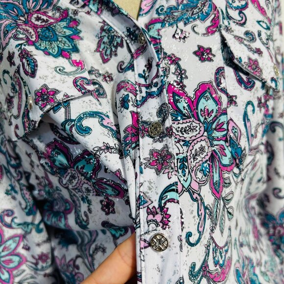 Coral Bay Women's Size XL Multicolored Button Down Blouse - Picture 4 of 7